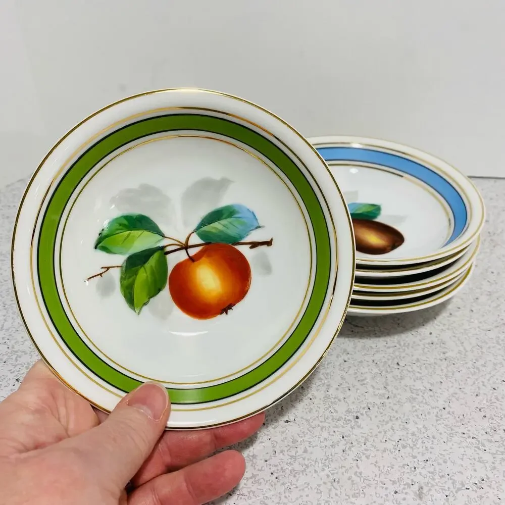 Vintage ceramic berry bowl set of 6 hand painted fruit multicolor signed Czech